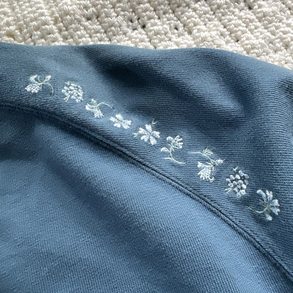 Vintage LL Bean Grandmacore Cottage Core Teal Cotton Cardigan Y2K Hook&Eye Med - Picture 3 of 13